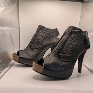 Pedro Garcia Chic Black Cork Peep-Toe Ankle Boot Heels Size EU 36 1/2